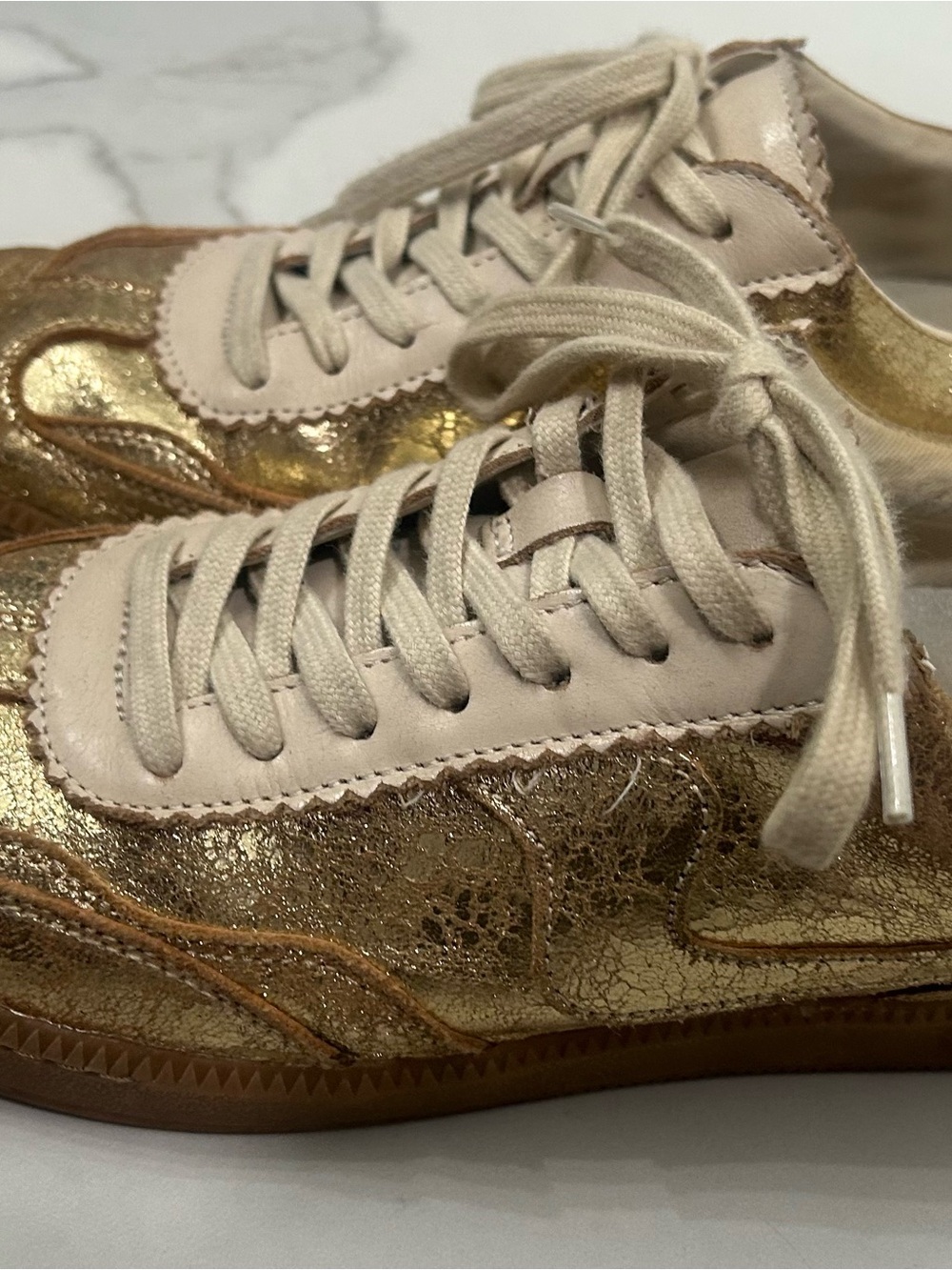 Dolce Vita Metallic Gold and Cream Lace-Up Sneakers